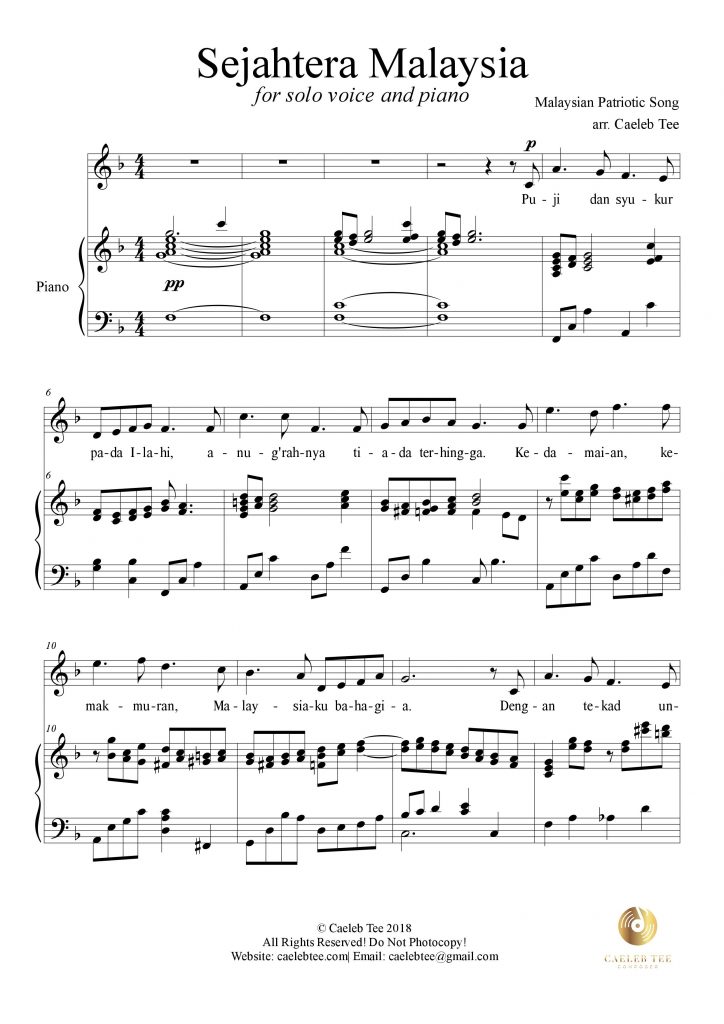 Sejahtera Malaysia (for tenor and piano)