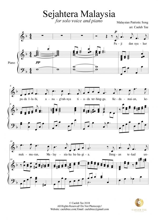 Sejahtera Malaysia (arr.) - for treble soloist and piano