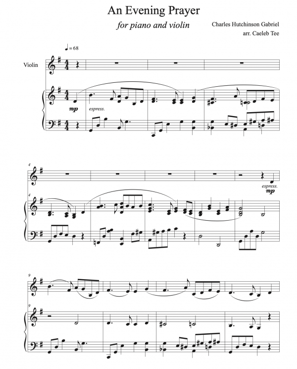An Evening Prayer (arr.) for violin and piano